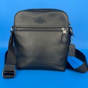 Coach Houston Flight Bag Black Pebbled Leather Crossbody Purse (COA)